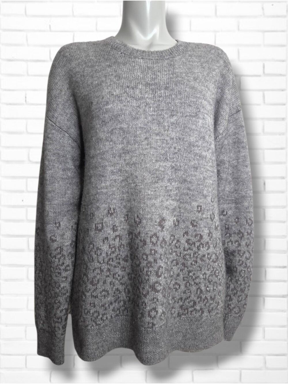 AllSaints "Tredan" Oversized Men's M Grey Leopard Print Crewneck Sweater